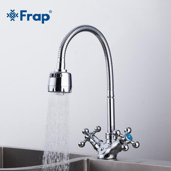 Silver Double Handle Kitchen Sink Faucet Mixer Cold And Hot Tap Mixer Single Hole Water