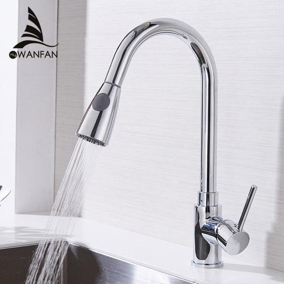 Single Hole Kitchen Faucets Handle Pull Out Kitchen-Tap Water Mixer