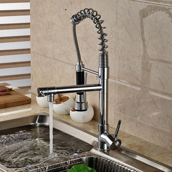 Spring Pull Down Kitchen Faucet Dual Spouts 360 Swivel Handheld Shower Mixer