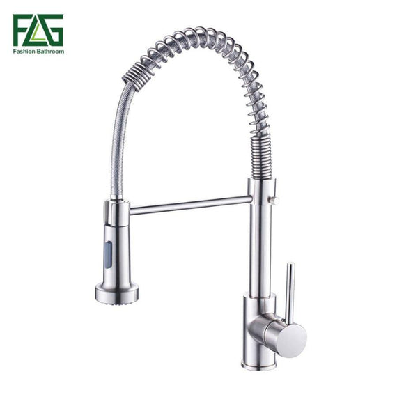 Spring Style Kitchen Faucet Brushed Nickel Pull Out Torneira All Around Rotate Swivel 2-Function Water Outlet Mixer Tap