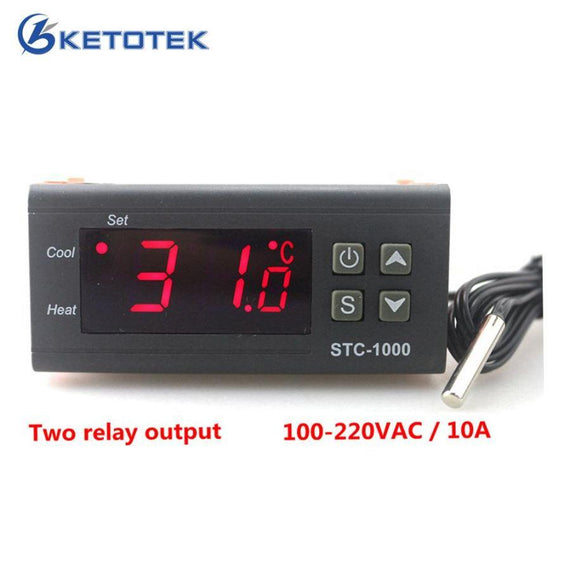 Two Relay Output Led Digital Temperature Controller Thermostat Incubator Stc-1000 110V 220V 12V 24V 10A With Heater And Cooler