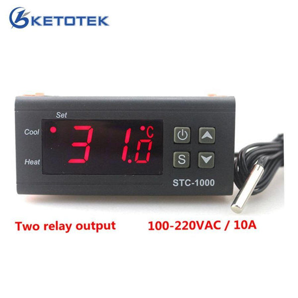 Two Relay Output Led Digital Temperature Controller Thermostat Incubator Stc-1000 110V 220V 12V 24V 10A With Heater And Cooler